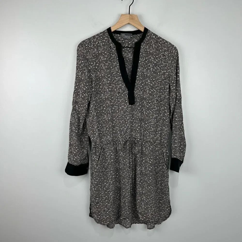 Vince Patterned Drawstring Waist Dress XS